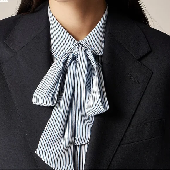 J. Crew Blue/White Striped Tie Neck Blouse Size XS - Picture 3 of 8